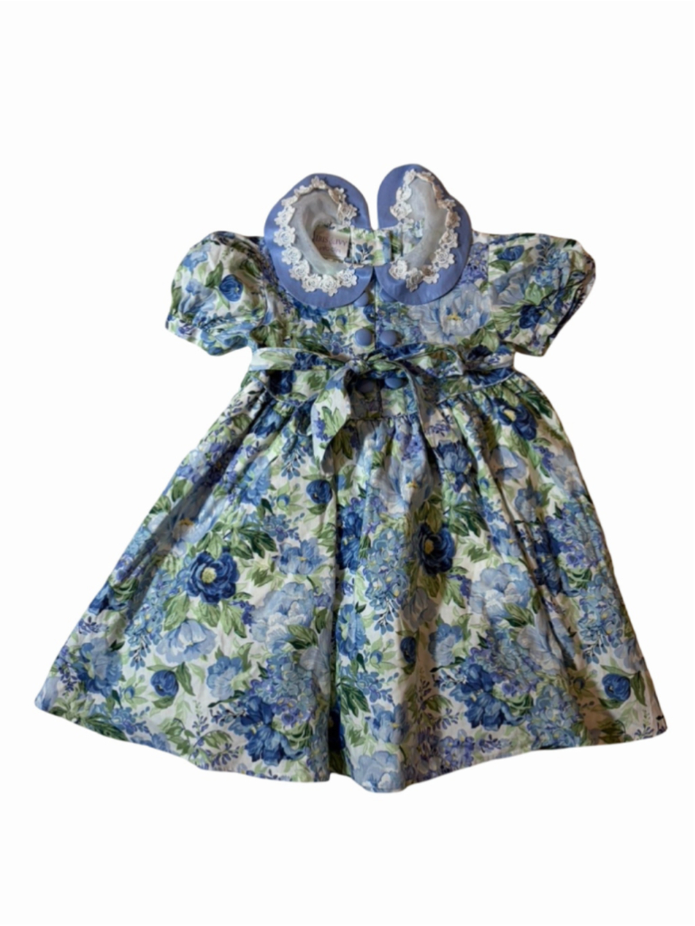 Vintage Iris & Ivy Rose Cottage Blue Floral Dress Girls 4T USA